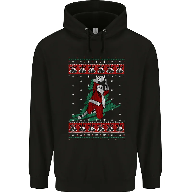 Basketball Santa Player Christmas Funny Mens 80% Cotton Hoodie Hoodie with Exposed Zipper Edgy Industrial