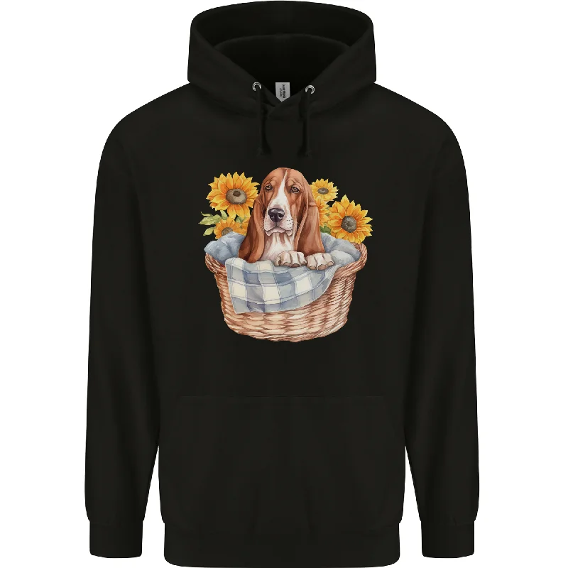 Basset Hound Dog in His Basket Mens 80% Cotton Hoodie Hoodie with Distressed Vintage Worn