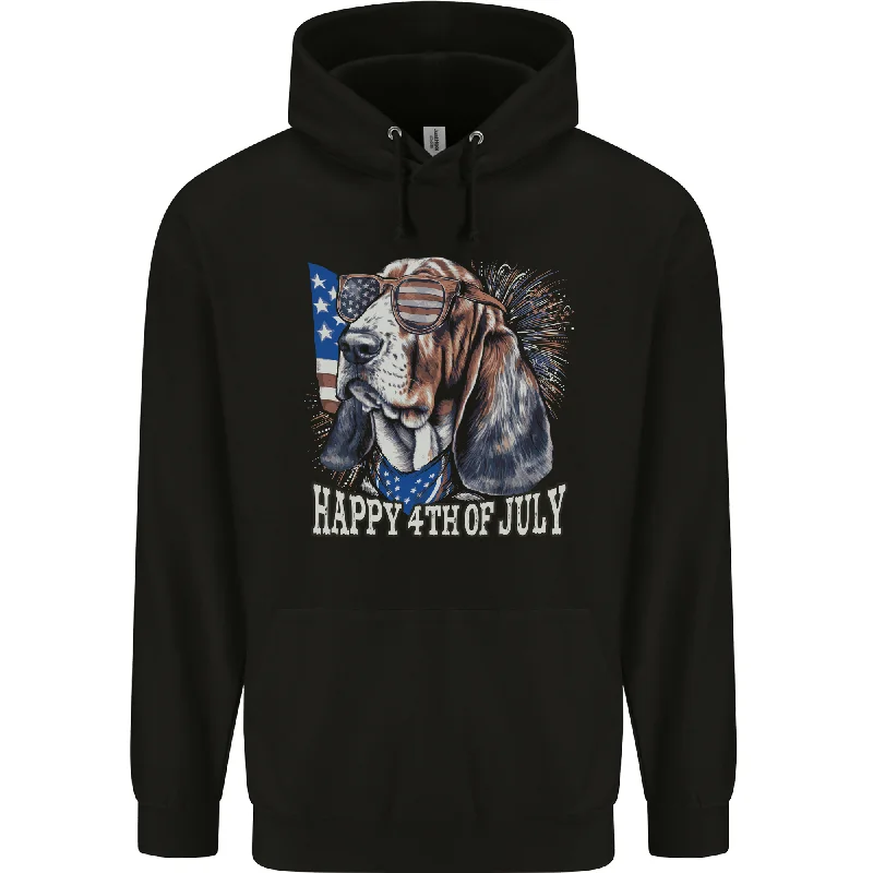 Bassett Hound 4th of July Independence Day Mens 80% Cotton Hoodie Hoodie with Puffed Sleeves Voluminous Trendy