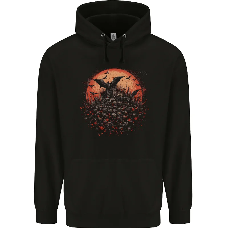 Bat Apocalypse Red Moon Halloween Mens 80% Cotton Hoodie Hoodie with Turtle Neck Cozy Winter