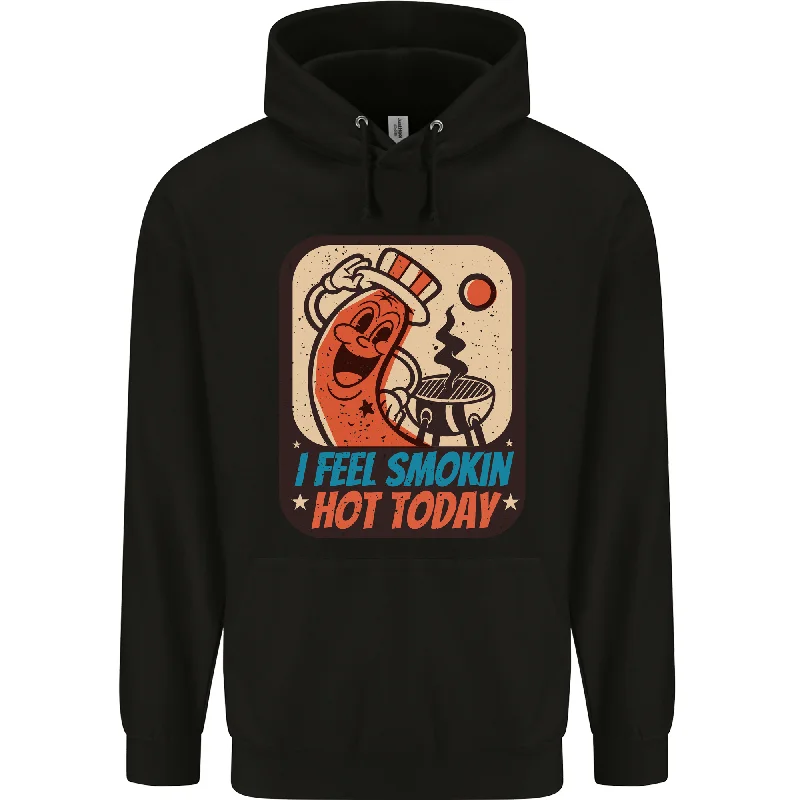 BBQ Smokin Hot Today Funny Grill Mens 80% Cotton Hoodie Hoodie with Belted Waist Structured Tailored