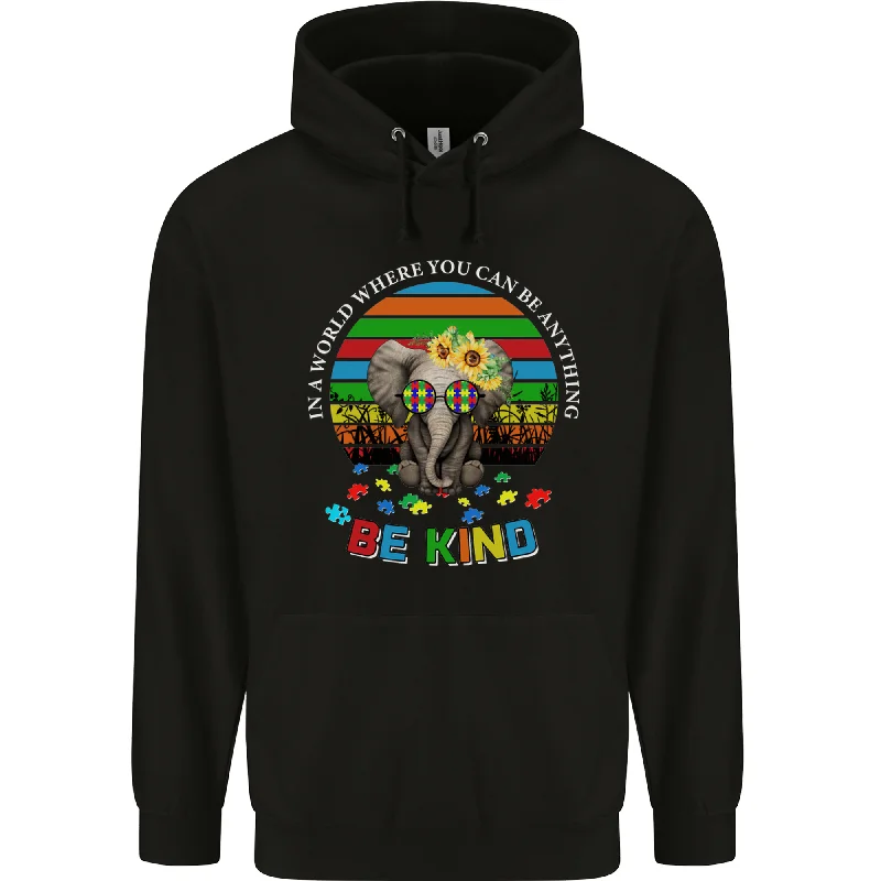 Be Kind Elephant Autism Autistic Mens 80% Cotton Hoodie Hooded Sweatshirt Casual Wear Street Style