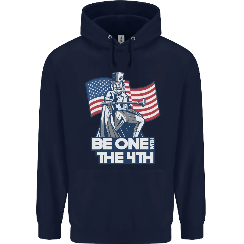 Be One With 4th of July American Independence Mens 80% Cotton Hoodie Hoodie with Hem Applique Textured Unique