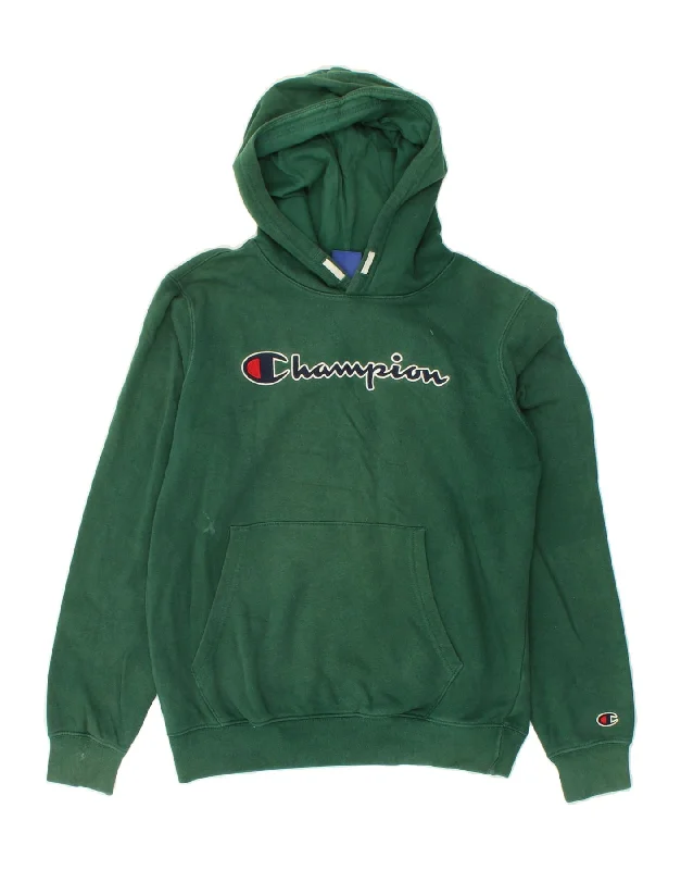 CHAMPION Boys Graphic Hoodie Jumper 15-16 Years 2XL Green Cotton Hoodie Dress Longline Feminine