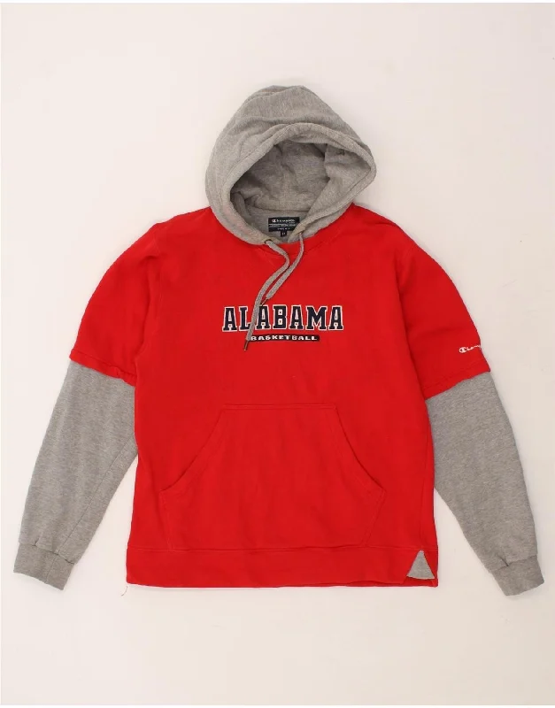 CHAMPION Mens Alabama Graphic Hoodie Jumper Large Red Colourblock Hoodie with Raglan Sleeves Sporty Comfortable