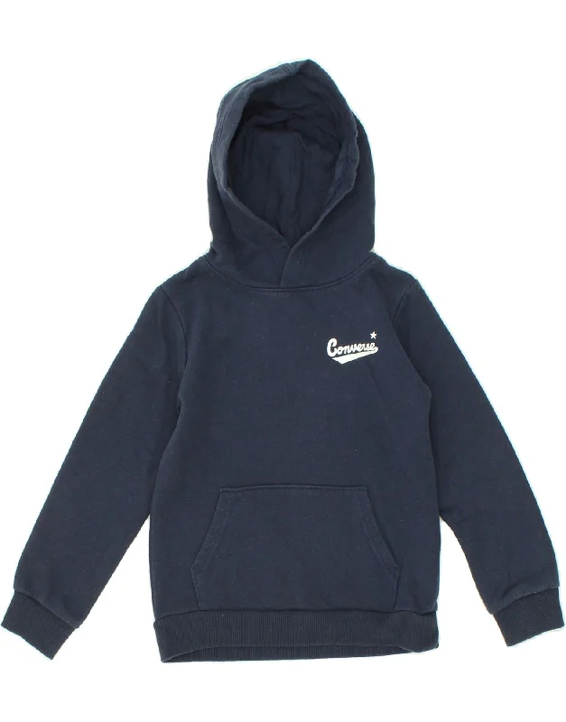 CONVERSE Boys Hoodie Jumper 7-8 Years Navy Blue Cotton Hoodie with Cuffed Sleeves Snug Secure