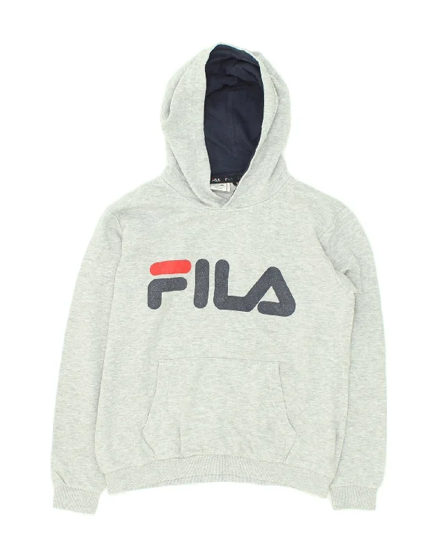 FILA Boys Graphic Hoodie Jumper 11-12 Years Grey Cotton Hoodie with Hood Adjustable Protection