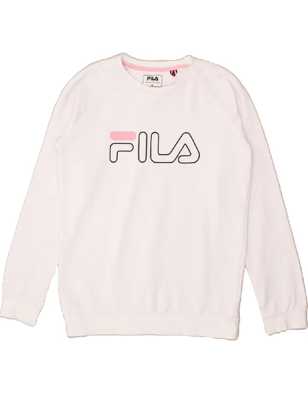 FILA Girls Graphic Sweatshirt Jumper 13-14 Years White Cotton Hoodie with Hem Contrast Bold Stylish