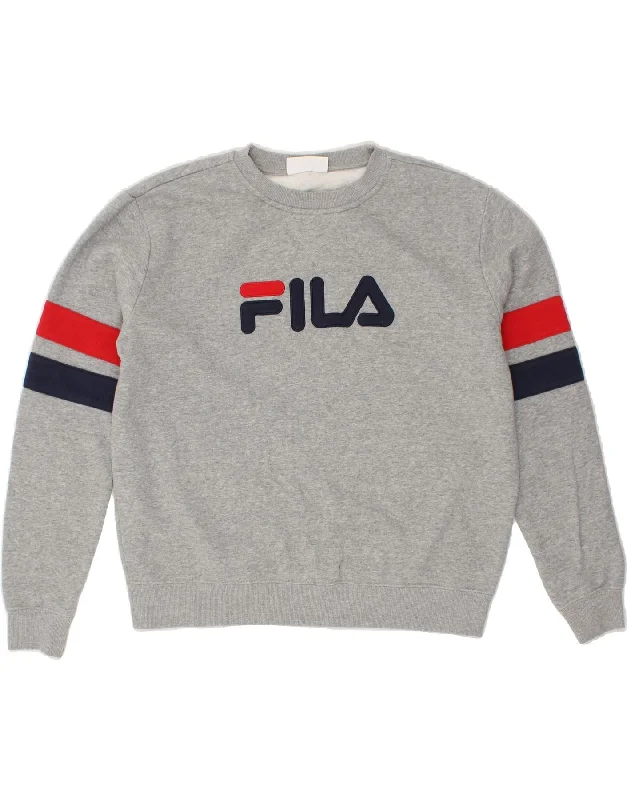 FILA Womens Graphic Sweatshirt Jumper UK 18 XL Grey Cotton Hoodie with Snap Buttons Easy Quick