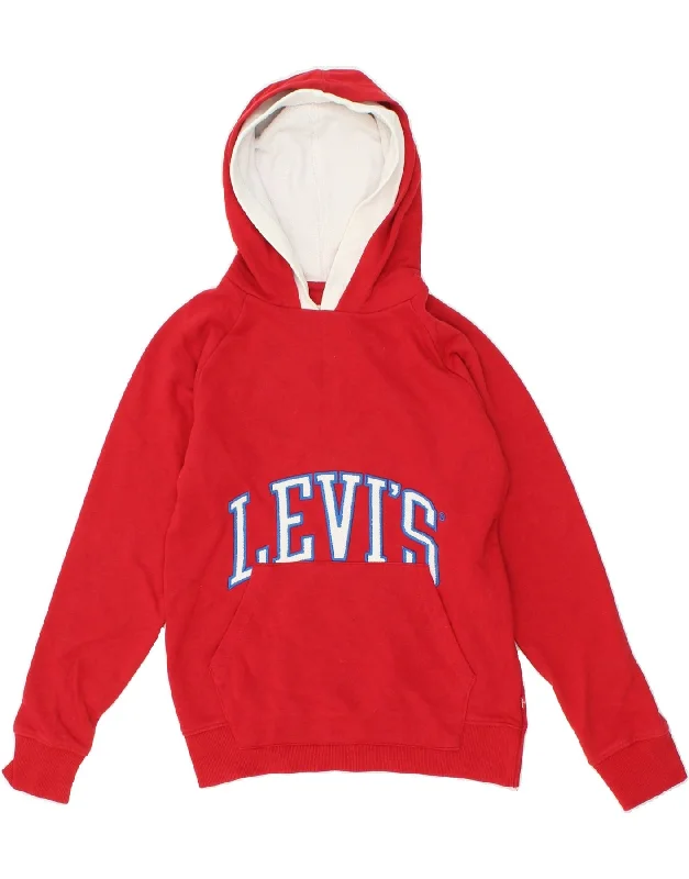 LEVI'S Boys Graphic Hoodie Jumper 15-16 Years Red Cotton Hoodie with Button Classic Timeless