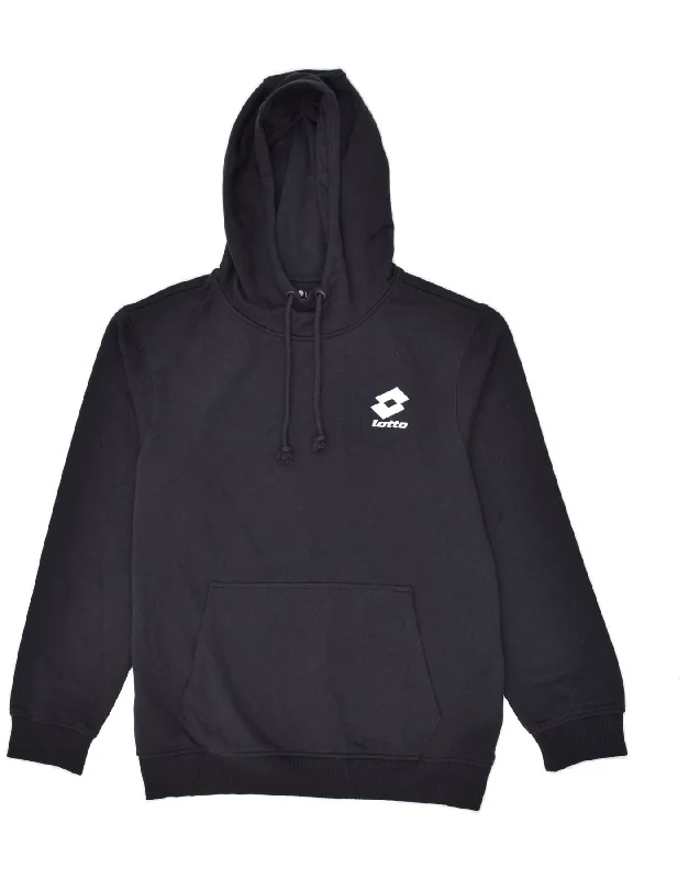 LOTTO Mens Hoodie Jumper Medium Navy Blue Cotton Hoodie with Embroidery Detailed Premium