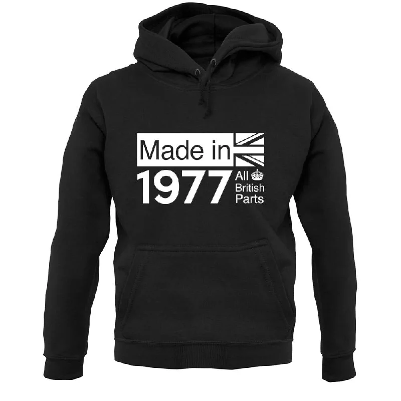 Made In 1977 All British Parts Crown Unisex Hoodie Hoodie with Ribbed Neckline Snug Warm