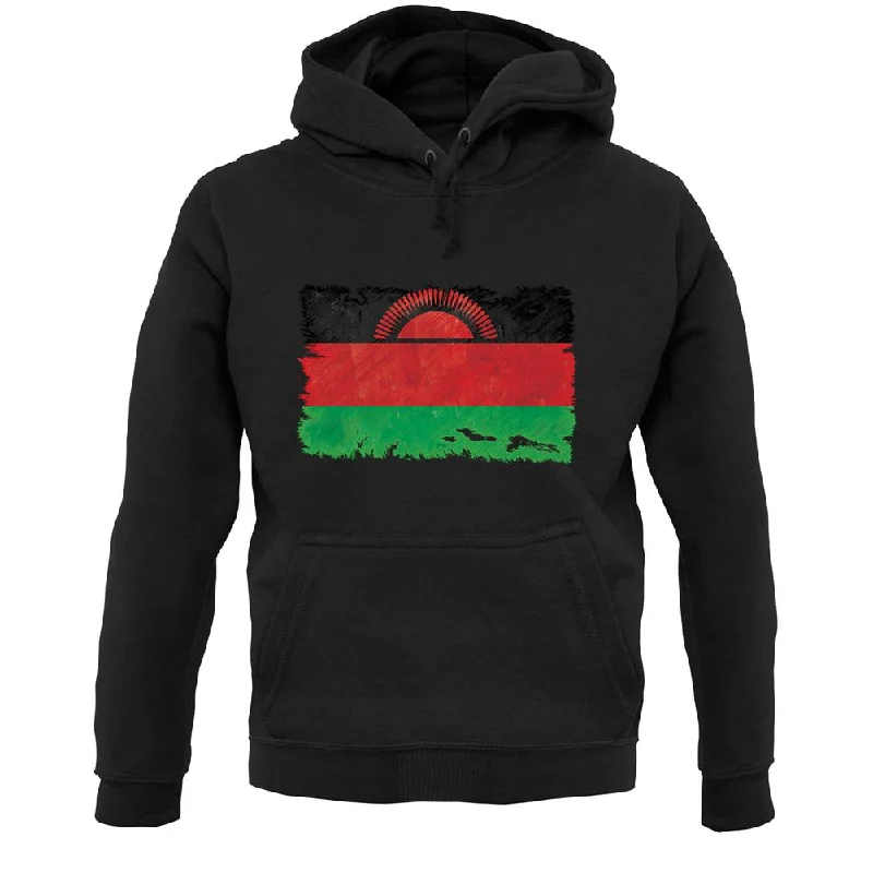 Malawi Grunge Style Flag Unisex Hoodie Hoodie with Exposed Zipper Edgy Industrial