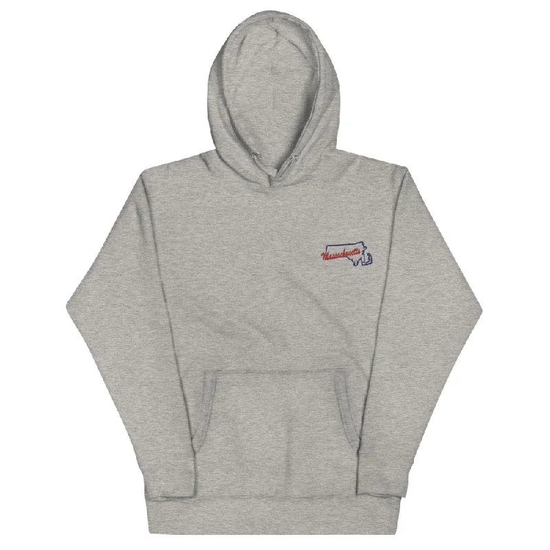 Massachusetts | Embroidered Hoodie Hoodie with Velcro Closure Adjustable Secure