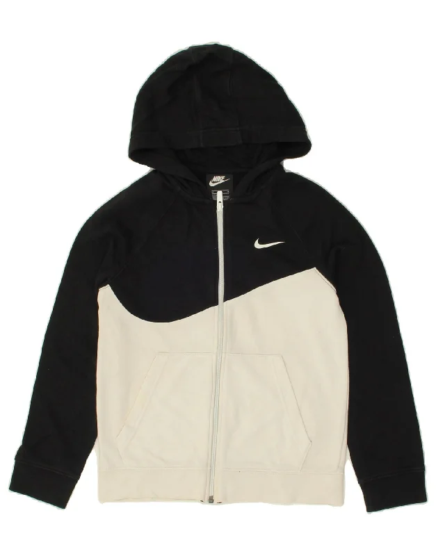 NIKE Boys Graphic Zip Hoodie Sweater 10-11 Years Medium Black Colourblock Hoodie with Neon Bright Vibrant