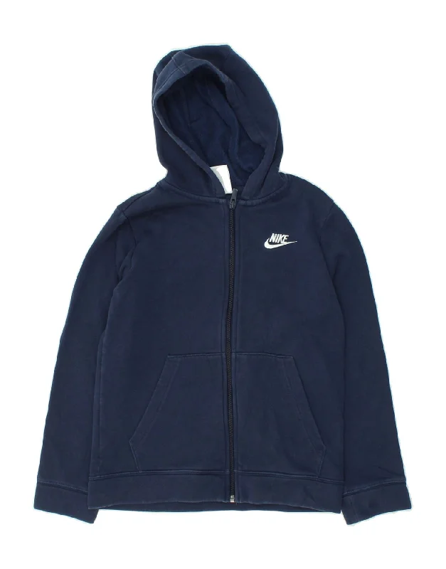 NIKE Boys Graphic Zip Hoodie Sweater 10-11 Years Medium Navy Blue Cotton Hoodie with Button Placket Classic Preppy