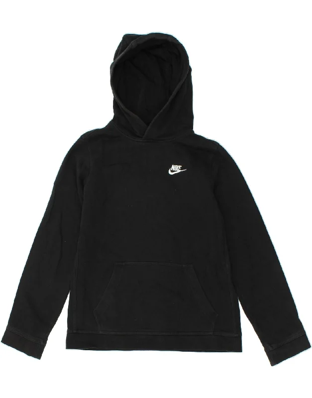 NIKE Boys Hoodie Jumper 13-14 Years XL Black Cotton Hoodie with Color Block Contrast Stylish