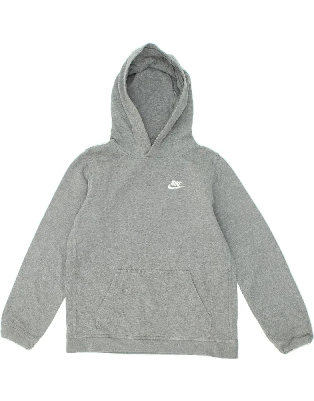 NIKE Boys Hoodie Jumper 13-14 Years XL Grey Cotton Hoodie Crop Top Short Trendy