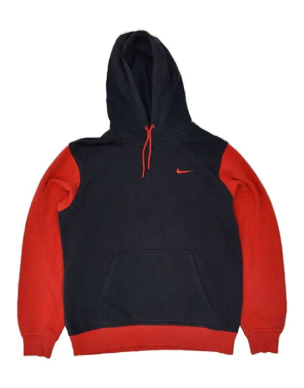 NIKE Mens Hoodie Jumper Medium Navy Blue Colourblock Cotton Hoodie with Gradient Ombre Colorful