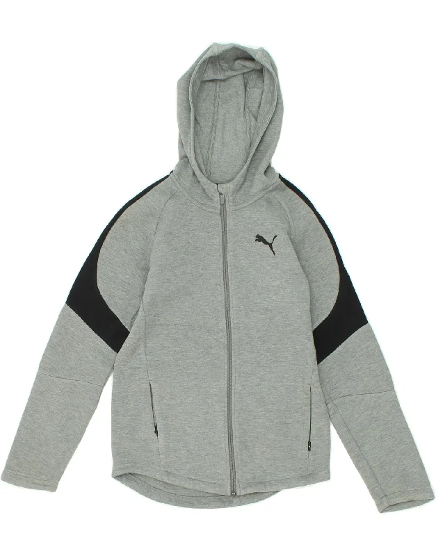 PUMA Boys Zip Hoodie Sweater 13-14 Years Grey Colourblock Cotton Hoodie with Slim Fit Tailored Modern