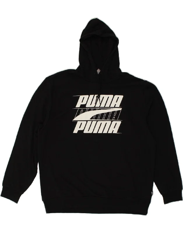 PUMA Mens Graphic Hoodie Jumper 2XL Black Cotton Hoodie with Rhinestones Sparkly Elegant