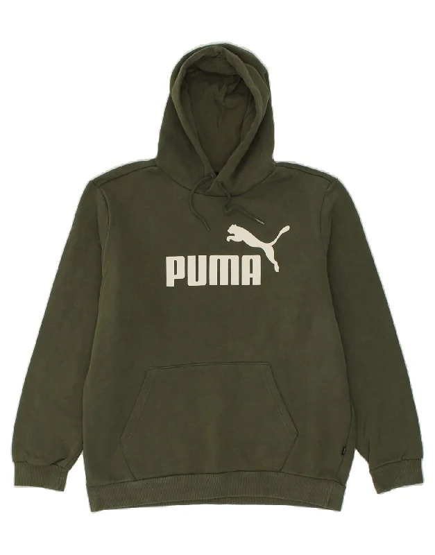 PUMA Mens Graphic Hoodie Jumper Large Green Cotton Hoodie with Relaxed Fit Easy Casual