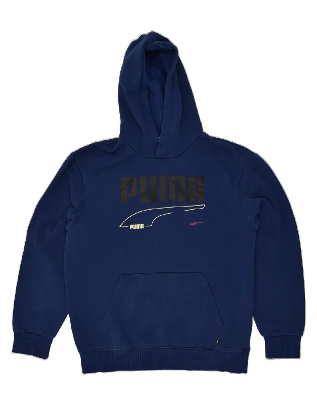 PUMA Mens Graphic Hoodie Jumper Medium Navy Blue Hoodie with Double Zipper Versatile Adjustable