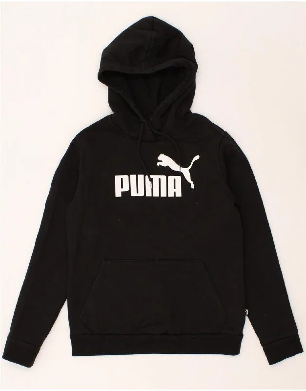 PUMA Womens Graphic Hoodie Jumper UK 10 Small Black Cotton Hoodie with Earth Tones Natural Calm