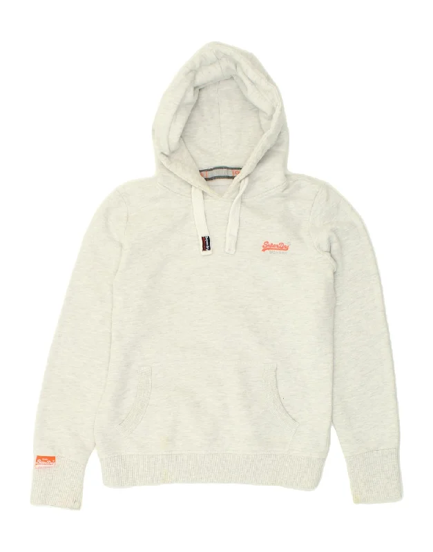 SUPERDRY Womens Hoodie Jumper UK 14 Medium Grey Cotton Hoodie with Logo Branding Identity