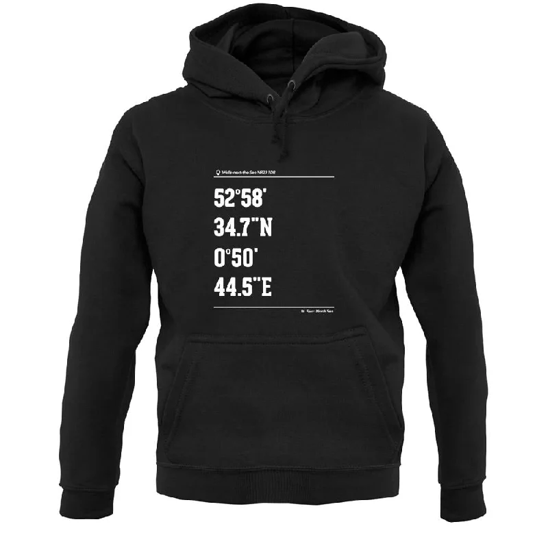 Surfing Coordinates Wells Next The Sea Unisex Hoodie Hoodie with Hem Applique Textured Unique