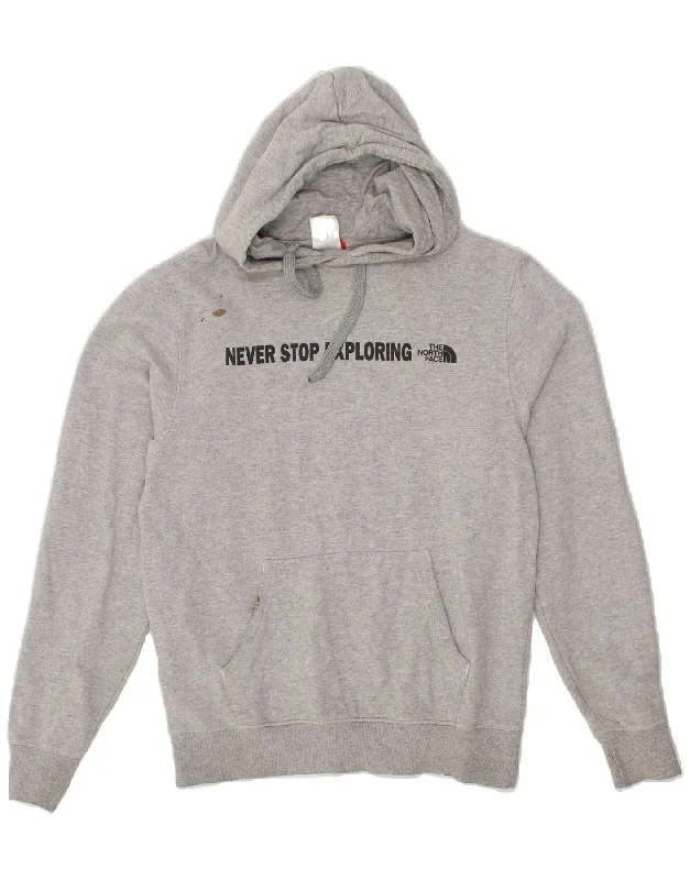 THE NORTH FACE Mens Graphic Hoodie Jumper Small Grey Cotton Hoodie with Mock Neck Collared Structured