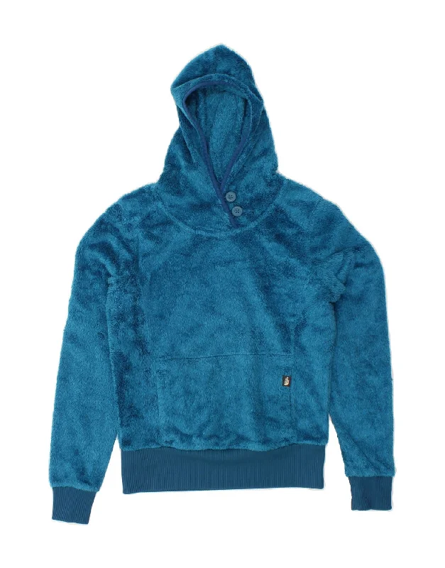 THE NORTH FACE Womens Hooded Fleece Jumper UK 10 Small Blue Polyester Hoodie with Strings Custom Fit Adjustable