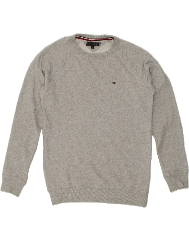 TOMMY HILFIGER Mens Sweatshirt Jumper Small Grey Cotton Hoodie with Fur Luxurious Winter