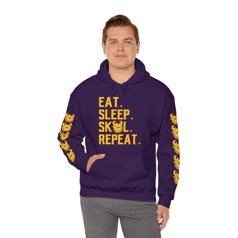 Unisex Heavy Blend™ Hooded Sweatshirt - Eat. Sleep. Repeat. + Game Day Helmet (Sleeves) Hoodie with V-Neck Classic Versatile