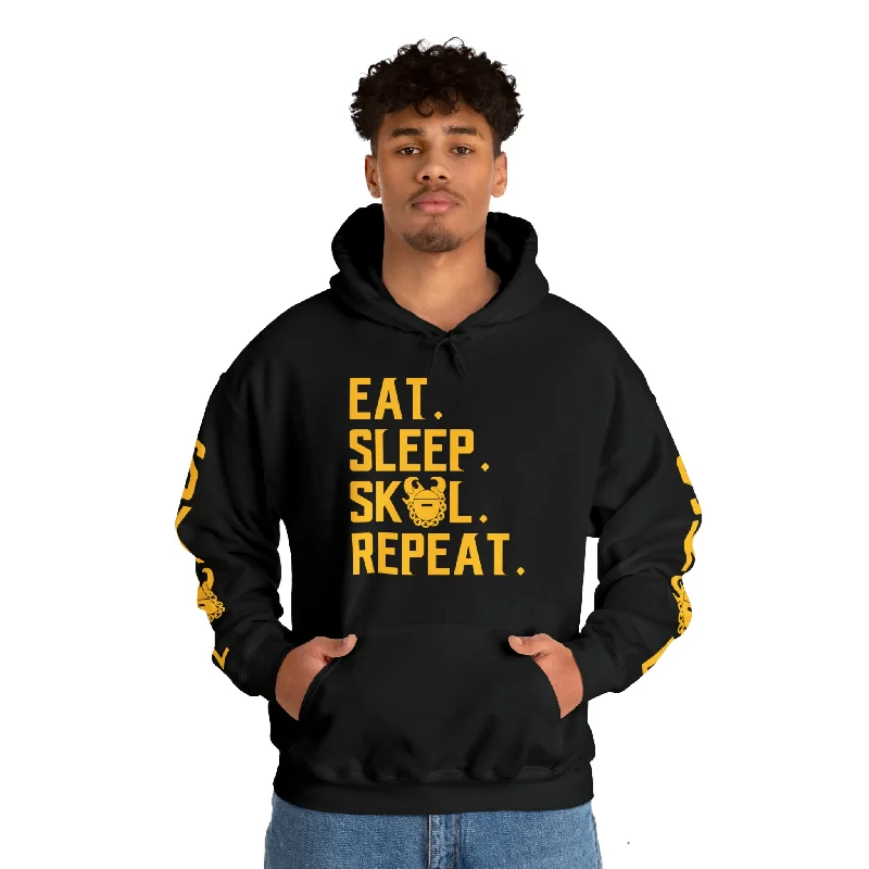 Unisex Heavy Blend™ Hooded Sweatshirt - Eat. Sleep. Repeat. + The Original (Sleeves) Hoodie with Hem Frayed Vintage Worn