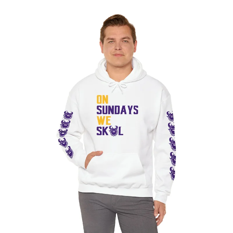 Unisex Heavy Blend™ Hooded Sweatshirt - On Sundays + Game Day Helmet (Sleeves) Hoodie with Frayed Bohemian Relaxed