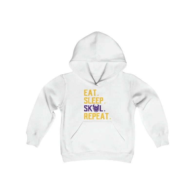 Youth Heavy Blend Hoodie - Eat. Sleep. Repeat. Hoodie with Ribbed Cuffs Snug Fit Comfort