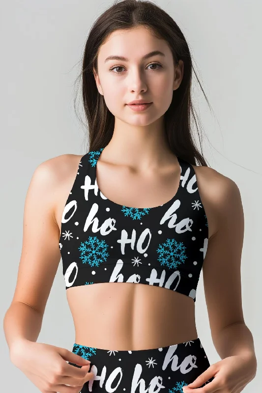 Hohoho Black Stella Printed Seamless Racerback Sport Yoga Bra - Women Light Seamless Bra