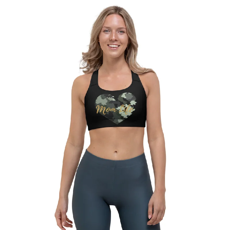 Mom Life Camo Heart Sports bra Supportive Wireless Bra