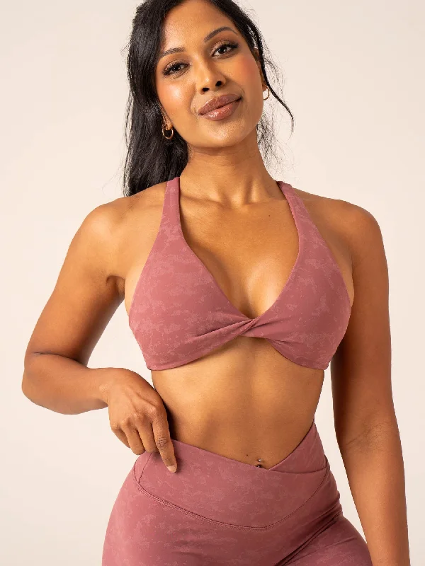 NKD Stonewash Twist Sports Bra - Boysenberry Stonewash Breathable Full Coverage