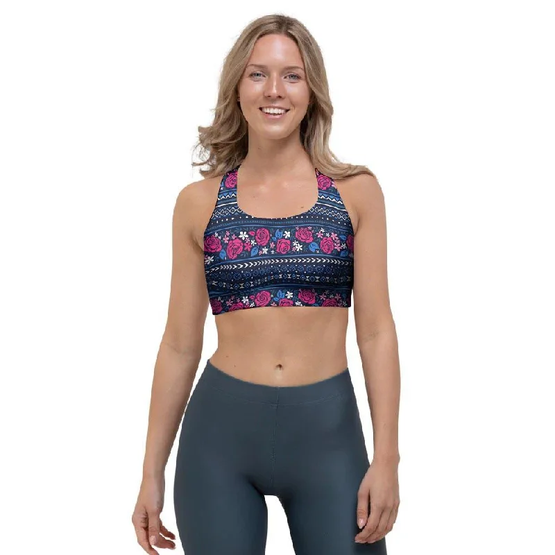 Pink Rose Tribal Aztec Sports Bra Soft Mesh Bralette