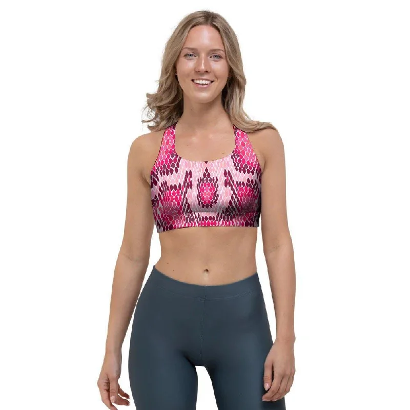 Pink Snakeskin Print Sports Bra Push-Up Wireless Bra