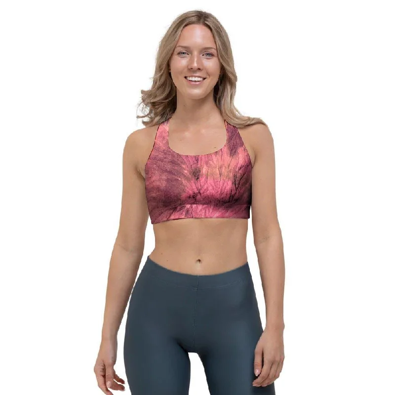 Pink Tie Dye Print Sports Bra Smooth Stretch Bra