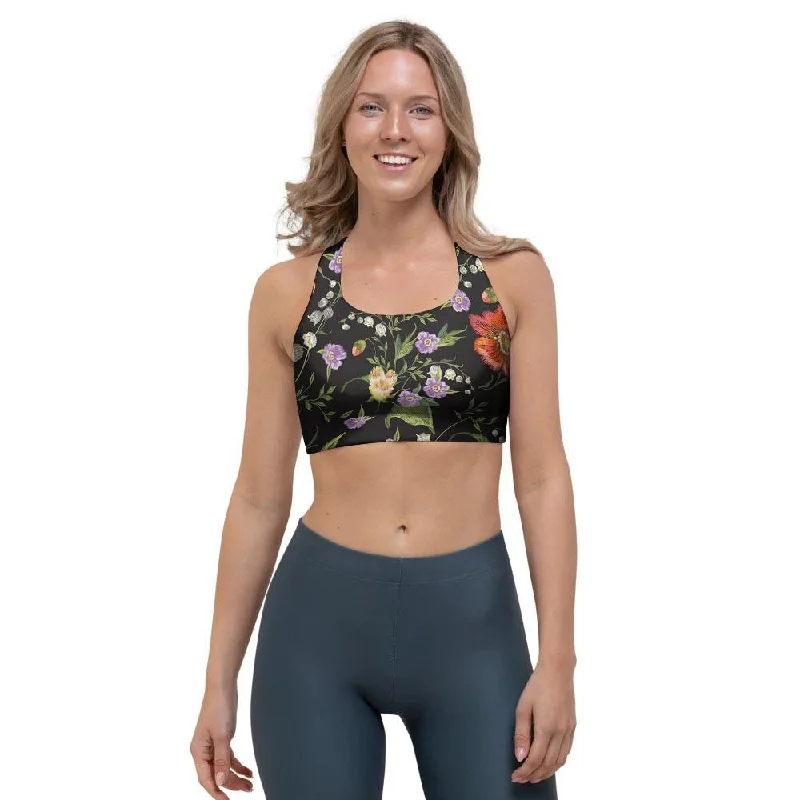 Poppy Floral Print Sports Bra Sexy Mesh Bralette