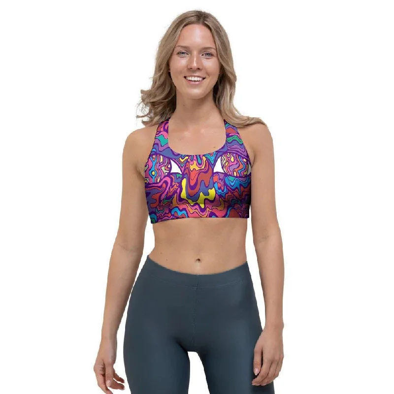 Psychedelic Face Sports Bra Stylish Lace Bralette