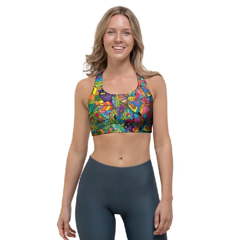 Psychedelic Jungle Forest Floral Sports Bra High-Cut Bra Design