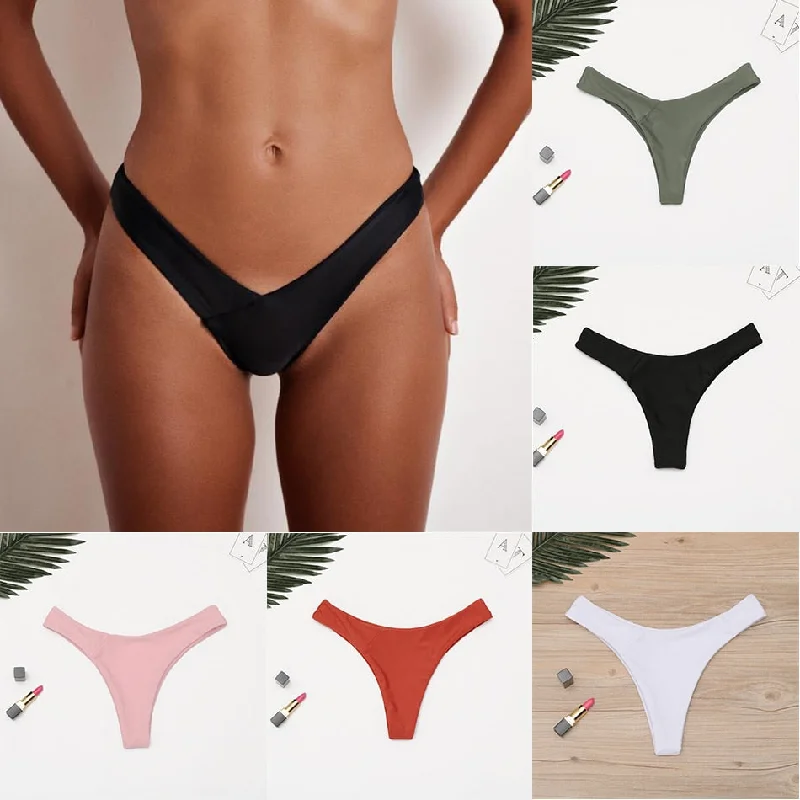 2020 Sexy Bikini Bottoms Brazilian Swimwear Women Briefs Thong Low Waist Swimsuit Bottom Solid Cheeky Bikini Bottom Swim Trunks Elegant Swimsuit Bottoms