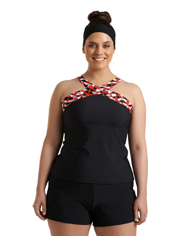 Always For Me Black Plus Size Traycee Criss Cross Underwire Tankini Top Swimsuit with Skirt