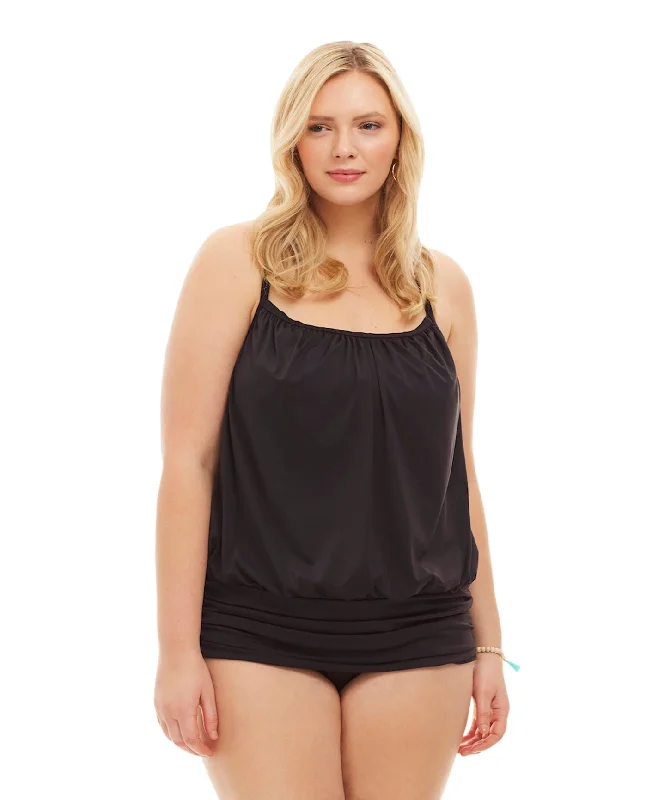 Always For Me by Fit 4U Black Plus Size Luxury Racerback Tankini Top with Matching Tankini Bottom Sporty Swim Shorts