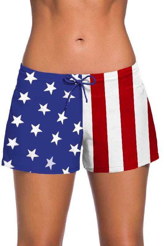 American Flag Women Swim Boardshort Stylish Swimsuit Set